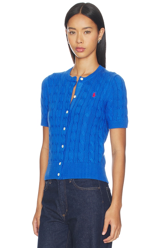 view 2 of 5 Cotton Short Sleeve Cardigan Sweater in Gala Blue