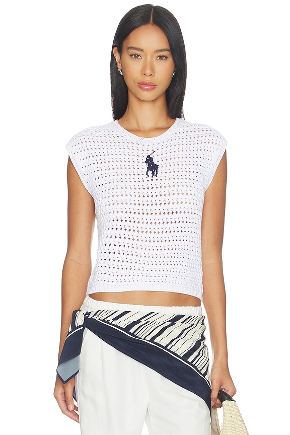 view 1 of 5 Cotton Short Sleeve Pullover Sweater in White