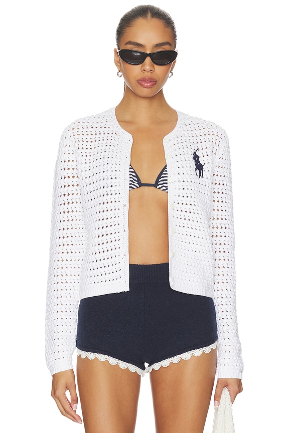 view 1 of 6 Cotton Long Sleeve Cardigan in White