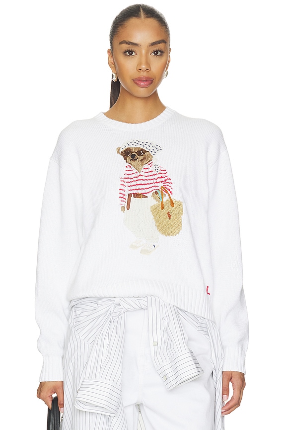 view 1 of 5 Cotton Bear Crew Neck Pullover Sweater in White Multi