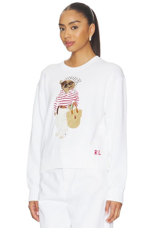 view 2 of 5 Cotton Bear Crew Neck Pullover Sweater in White Multi