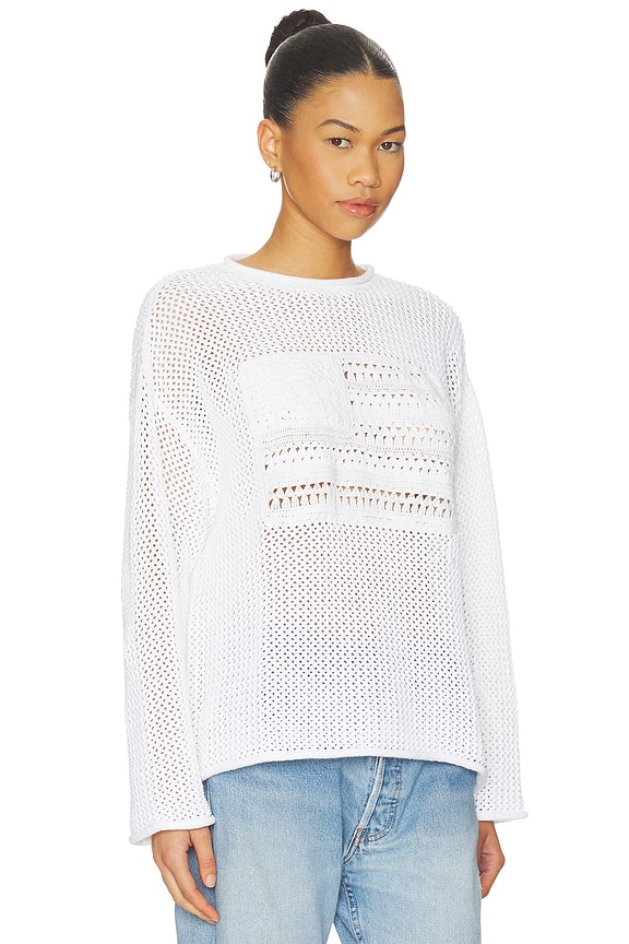view 2 of 4 Cotton Blend Crew Neck Pullover Sweater in White Multi