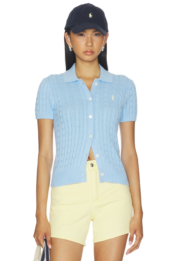 view 1 of 5 Cotton Short Sleeve Cardigan in Baby Blue