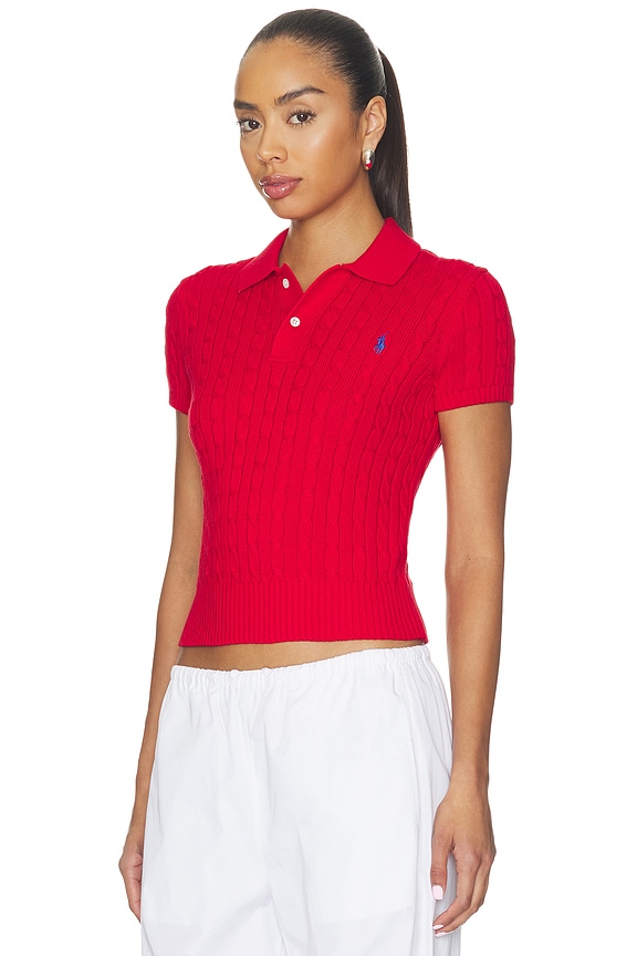 view 2 of 5 Short Sleeve Collared Pullover Sweater in Cruise Red
