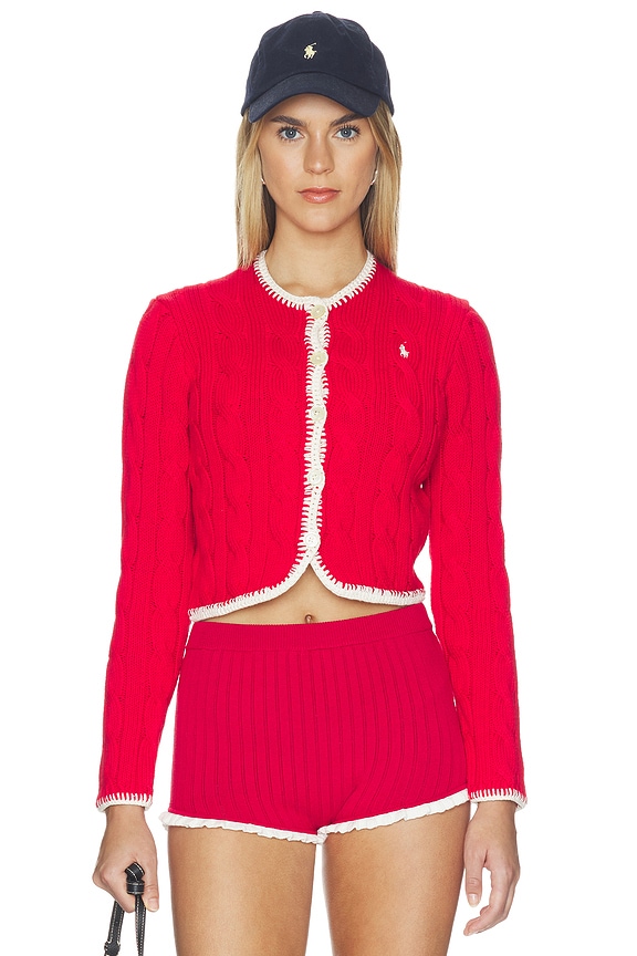 view 2 of 6 Cotton Long Sleeve Cardigan in Cruise Red
