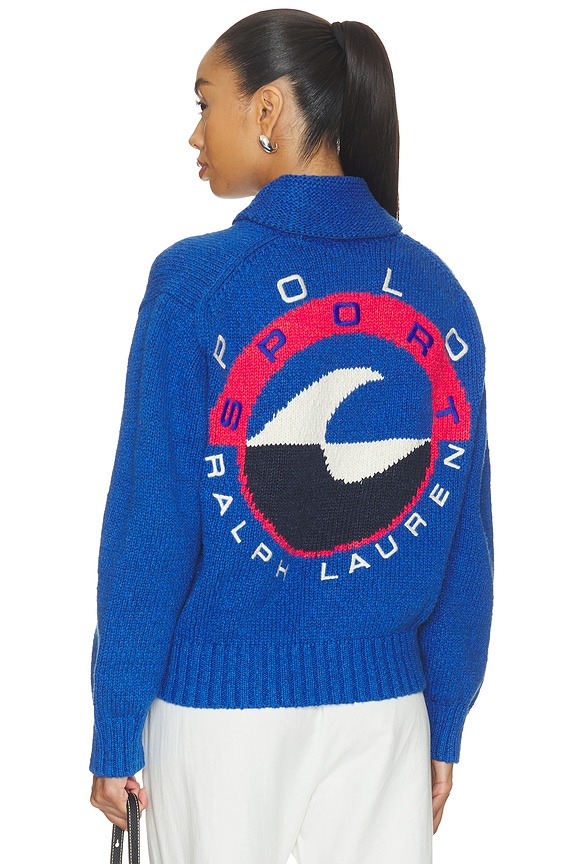 view 1 of 5 Cotton Blend Long Sleeve Cardigan in Sapphire Multi