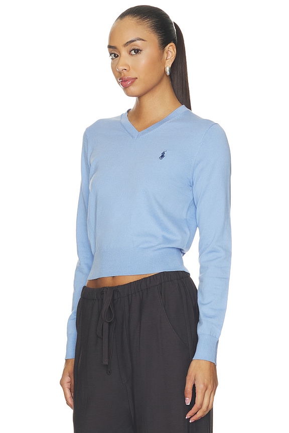 view 2 of 5 Cotton Long Sleeve Crew Neck Pullover Sweater in Dress Shirt Blue