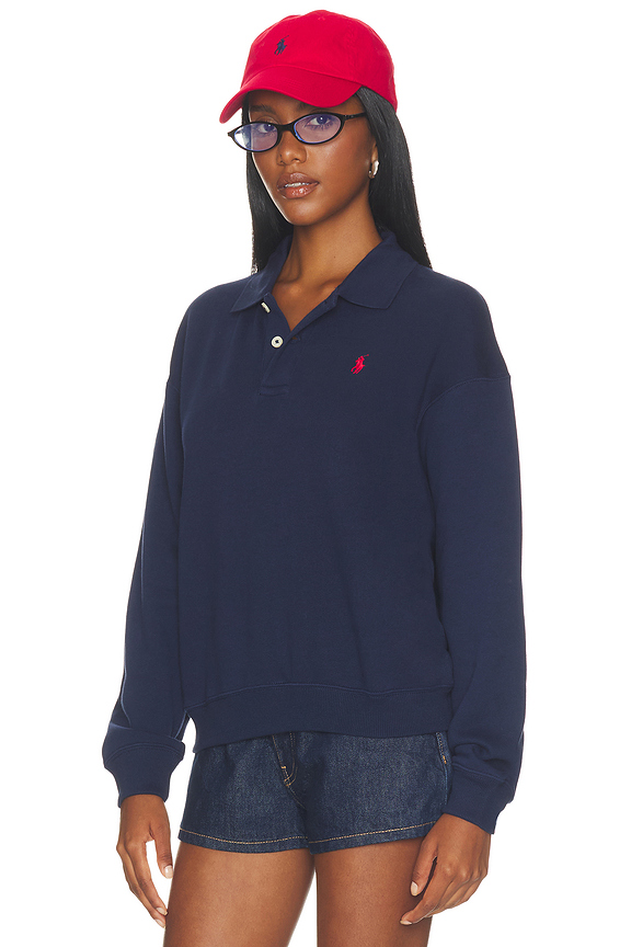 view 2 of 5 Fleece Polo Long Sleeve Sweater in Cruise Navy
