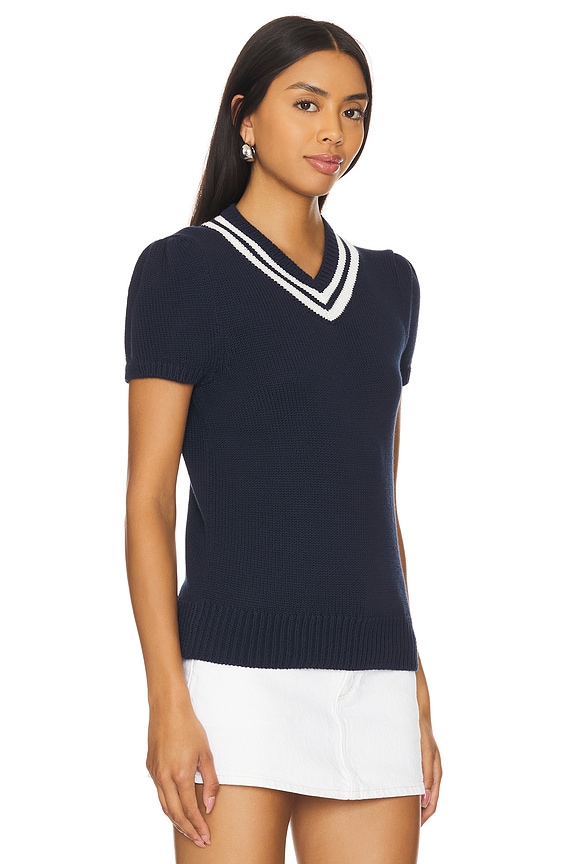 view 2 of 4 Short Sleeve Pullover Sweater in Hunter Navy & Cricket Cream