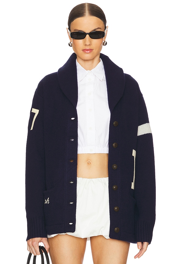 view 2 of 7 CÁRDIGAN MANGA LARGA VARSITY in Navy & Ivory