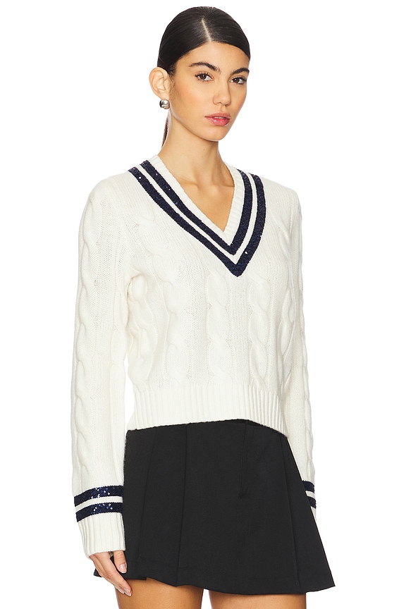 view 2 of 5 Sequined Wool-cashmere Cricket Sweater in Warm Cream & Hunter Navy