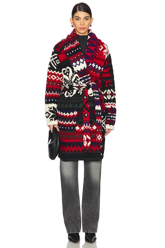 view 2 of 4 Snowflake-motif Shawl-collar Cardigan in Red Multi