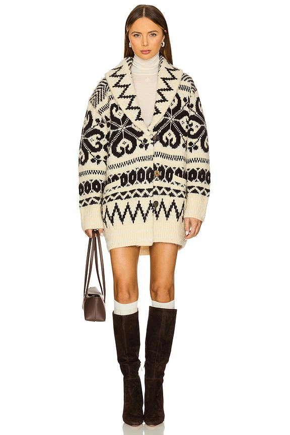 view 2 of 4 Wool-blend Shawl-collar Cardigan in Cream Brown Multi