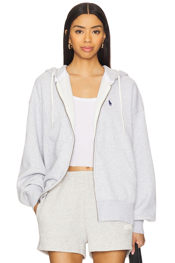 view 2 of 6 Oversize Fleece Zip Graphic Hoodie in Light Smoke Heather