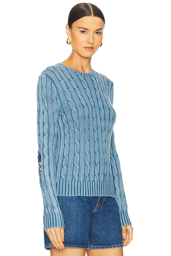view 2 of 5 Elbow-patch Cable-knit Cotton Sweater in Chambray Indigo