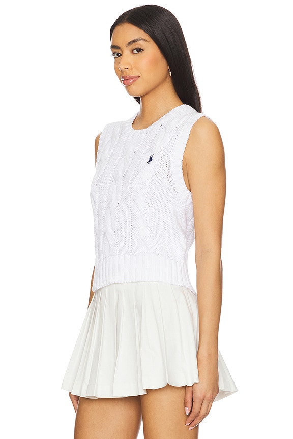 view 2 of 4 Cable-knit Cotton Cropped Vest in White