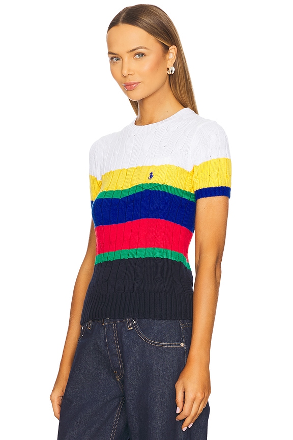 view 2 of 5 Striped Cable Short-sleeve Sweater in Blue Saturn Multi