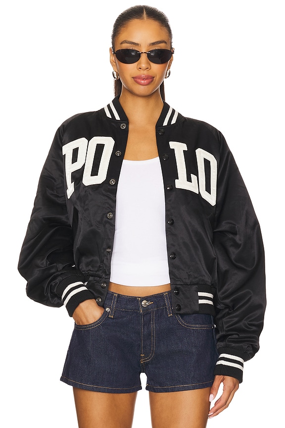 view 2 of 5 Logo Satin Bomber Jacket in Polo Black