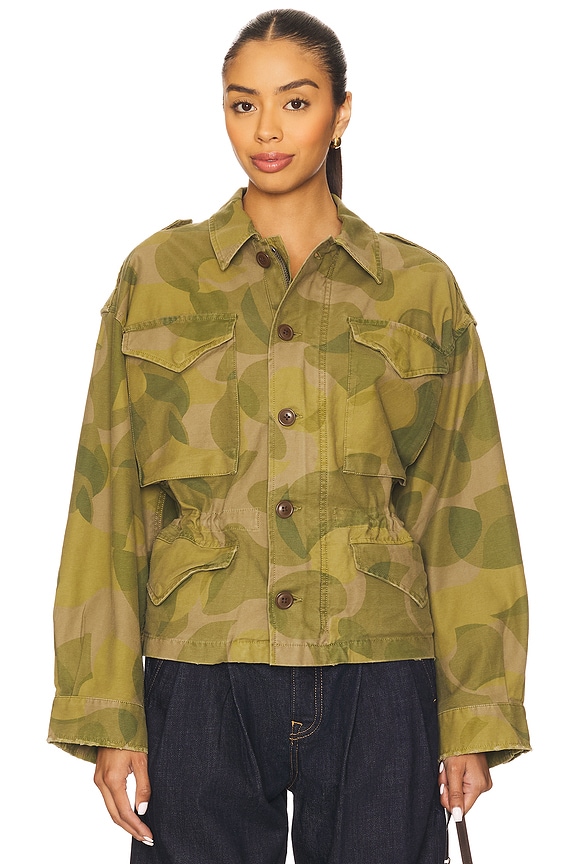 view 2 of 5 Printed Cropped Field Jacket in 1922 Camo Green & Brown Multi