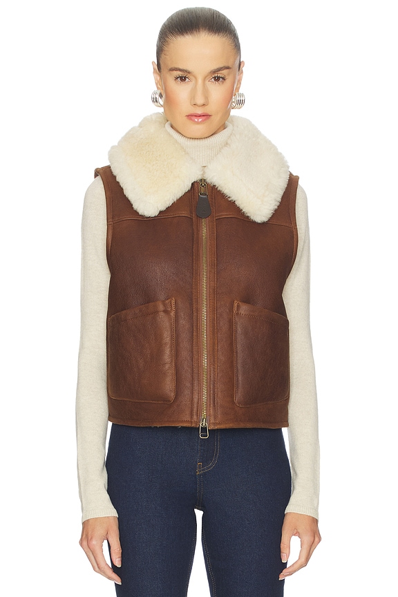view 2 of 5 Shearling Full-zip Vest in Pale Russet & Spring Beige