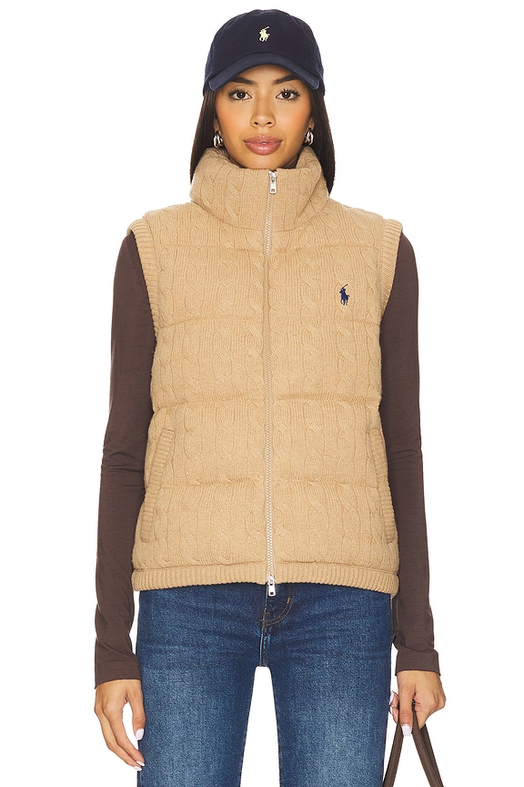 view 2 of 6 Cable Knit Wool Cashmere Quilted Vest in Collection Camel Melange
