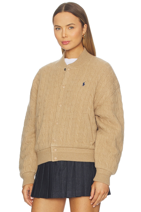 view 2 of 5 Cable Knit Wool Cashmere Bomber Jacket in Collection Camel Melange