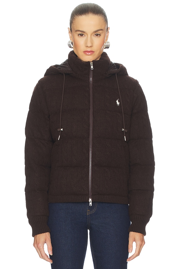 view 2 of 6 Cable Knit Wool Cashmere Quilted Jacket in Walnut Brown Melange