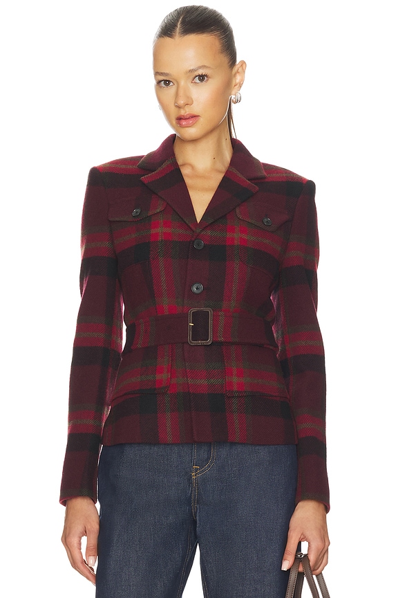view 1 of 4 Belted Tweed Jacket in 1967 Red Multi Plaid
