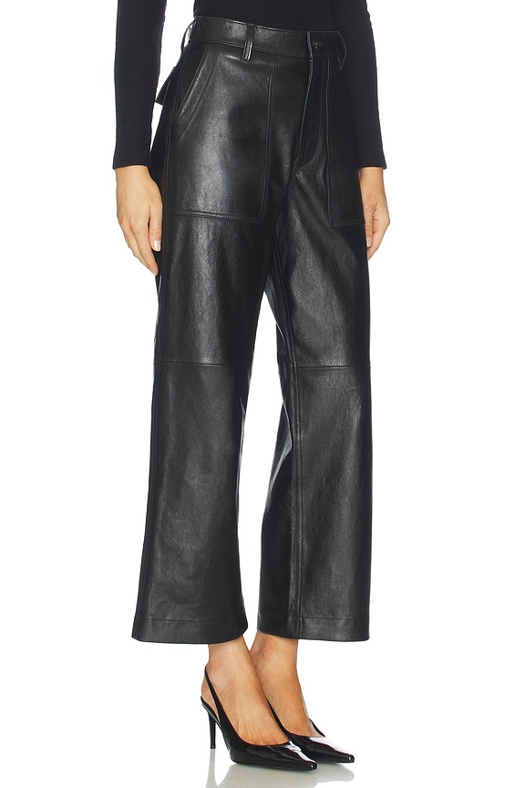 view 2 of 6 Lux Lambskin Ankle Wide Leg Pants in Black