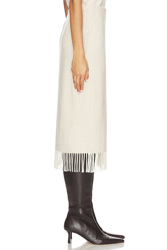view 2 of 6 Fringe Herringbone Wrap Skirt in Cream Herringbone