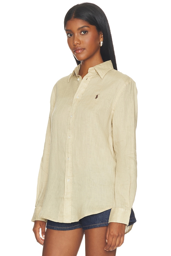 view 2 of 5 Linen Button Front Shirt in Dune Tan