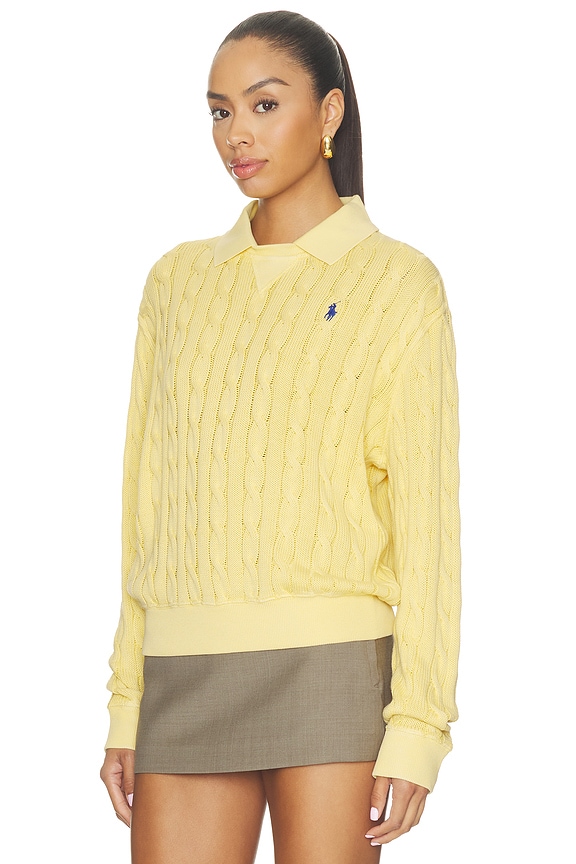 view 2 of 5 Cotton Long Sleeve Polo Knit Collar Polo in Fall Yellow