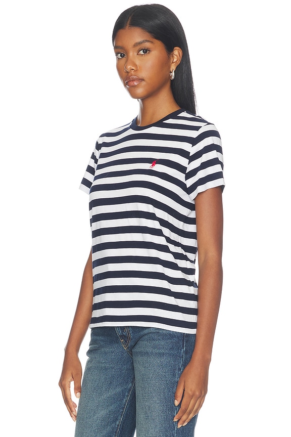 view 2 of 5 T-SHIRT JERSEY À COL ROND in Hunter Navy & White