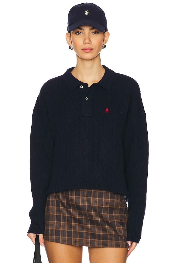 view 2 of 5 Cable Wool-cashmere Polo Shirt in Hunter Navy