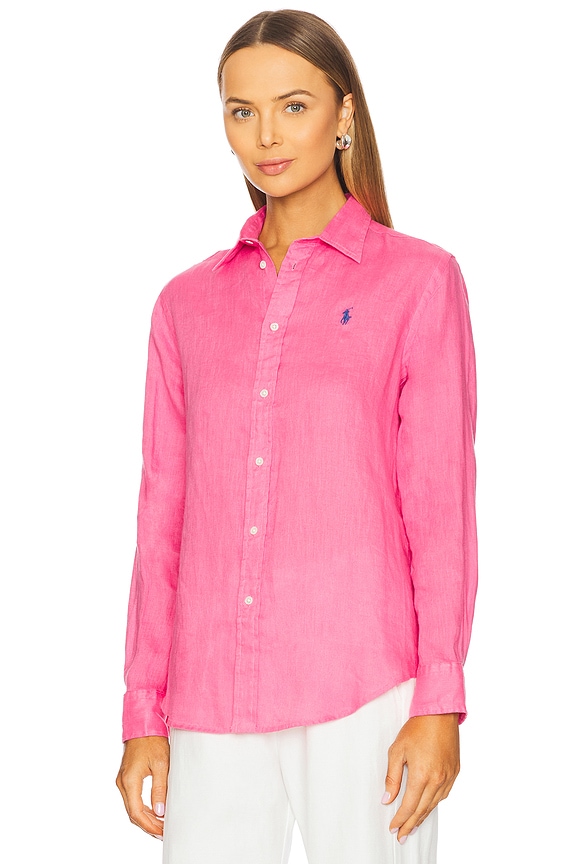 view 2 of 5 CAMISA DE LINO DE CORTE CLÁSICO in Hot Fuchsia