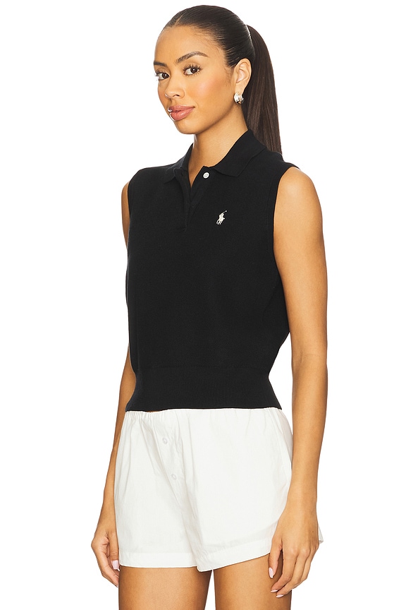 view 2 of 4 Cotton Cropped Sleeveless Polo Sweater in Polo Black