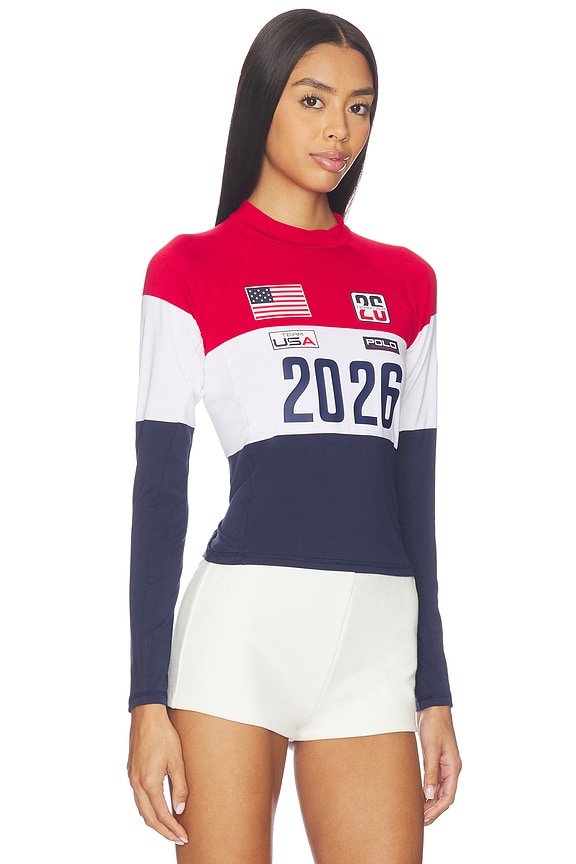 view 2 of 4 Jersey Knit Long Sleeve Mock Neck Shirt in Red Multi