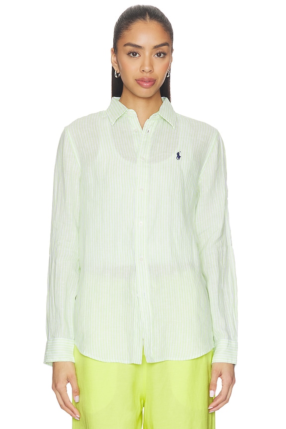view 2 of 6 Linen Long Sleeve Sport Shirt in Electric Lime White