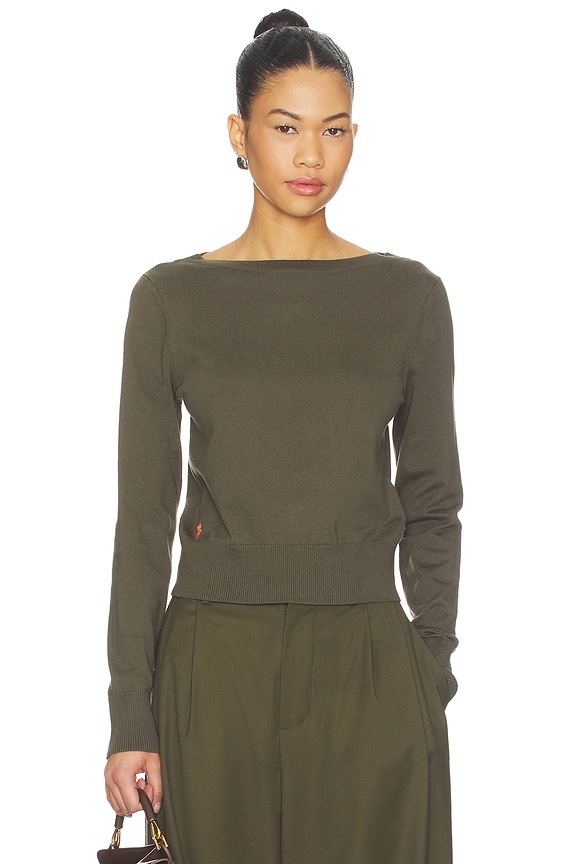 view 1 of 5 Long Sleeve Boat Neck Top in Harvest Olive