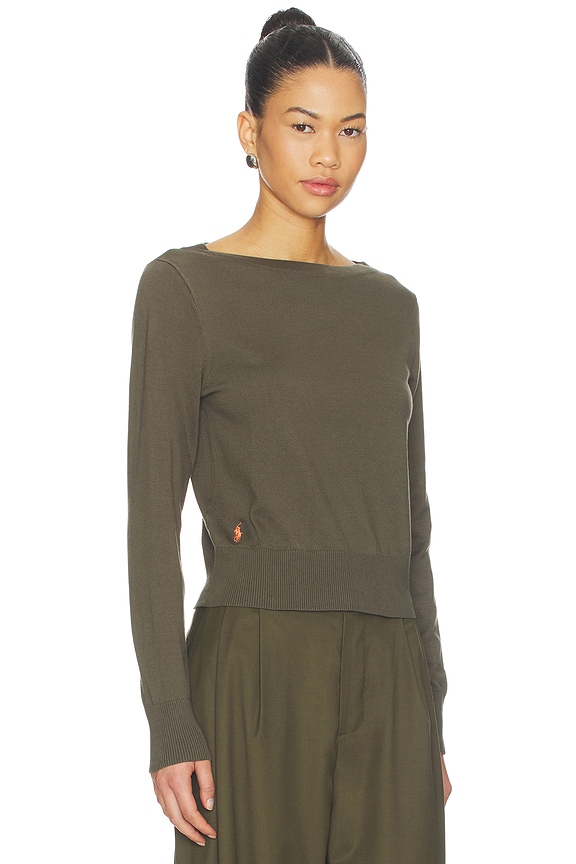 view 2 of 5 Long Sleeve Boat Neck Top in Harvest Olive