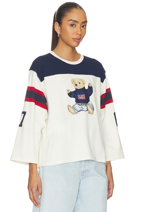 view 2 of 4 Jersey Long Sleeve T-shirt in Warm White & Newport Navy