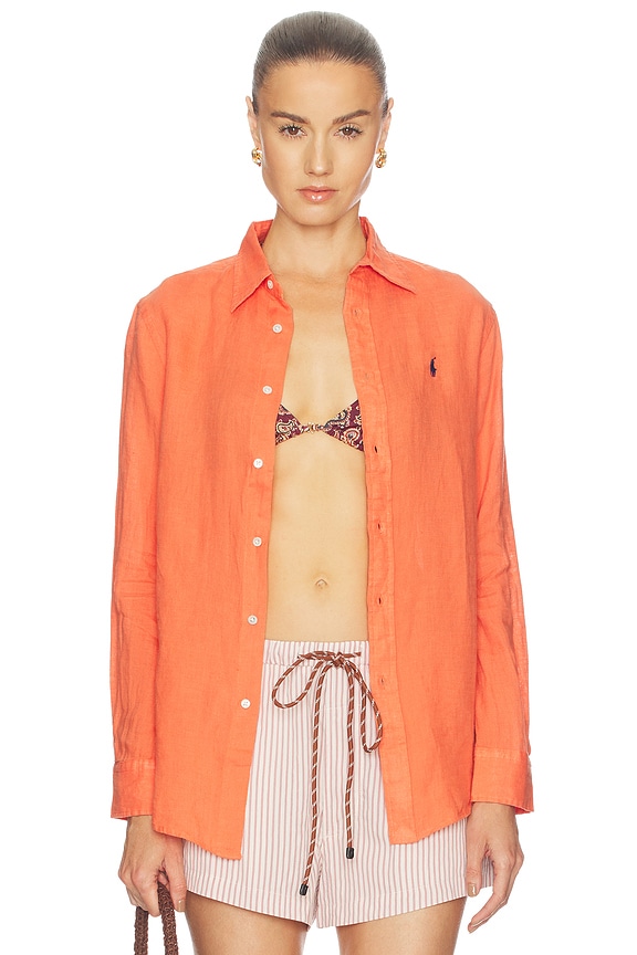 view 2 of 6 Classic Long Sleeve Button Front Shirt in True Orange