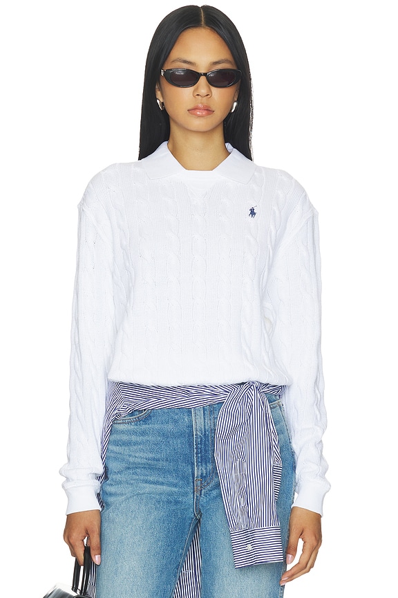 view 1 of 5 Cotton Long Sleeve Polo in White