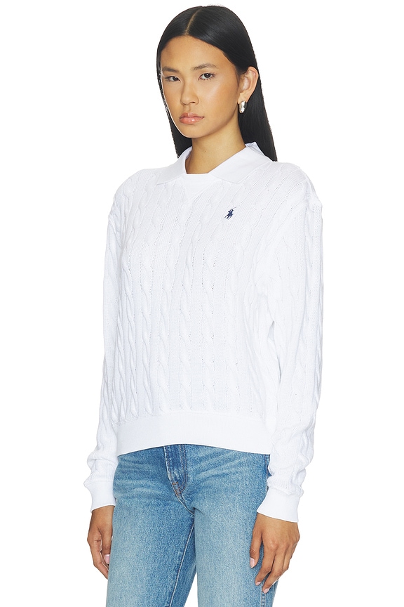 view 2 of 5 Cotton Long Sleeve Polo in White