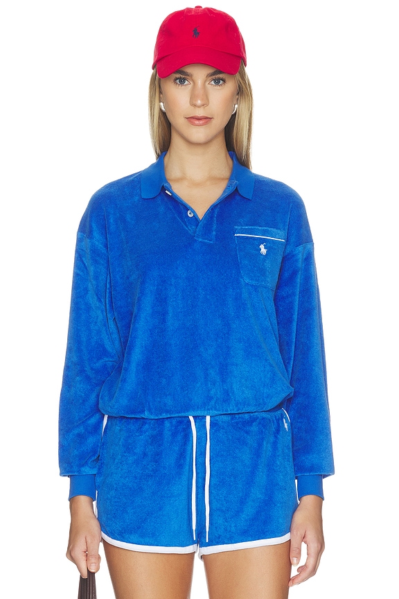 view 1 of 5 Cotton Terry Long Sleeve Polo in Gala Blue