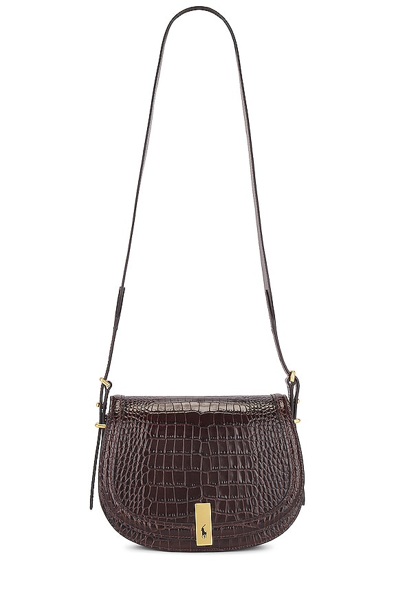 view 1 of 4 Croc Embossed Saddle Bag in Chocolate