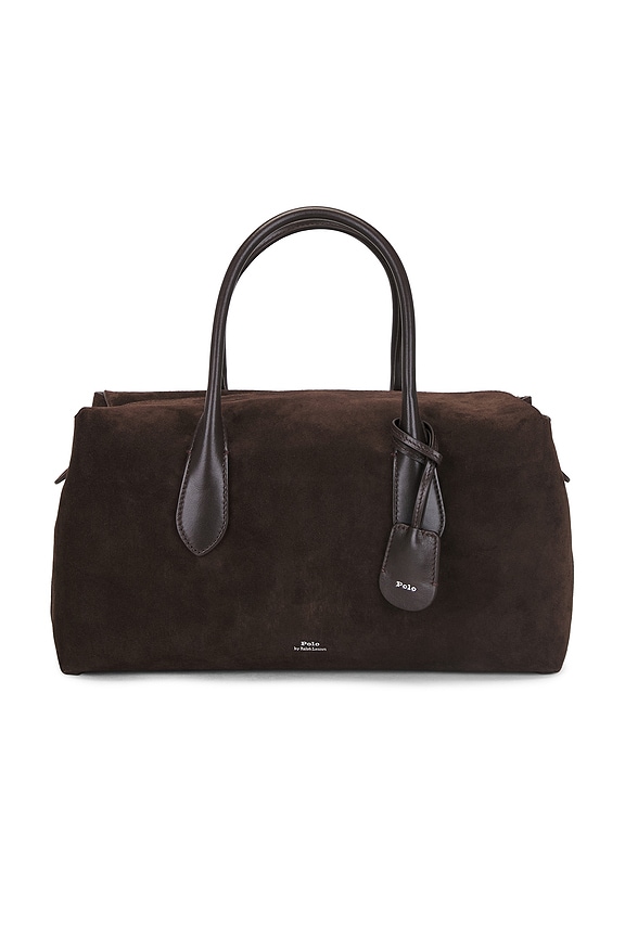 view 2 of 5 Suede & Leather Medium Satchel in Chocolate & Tobacco