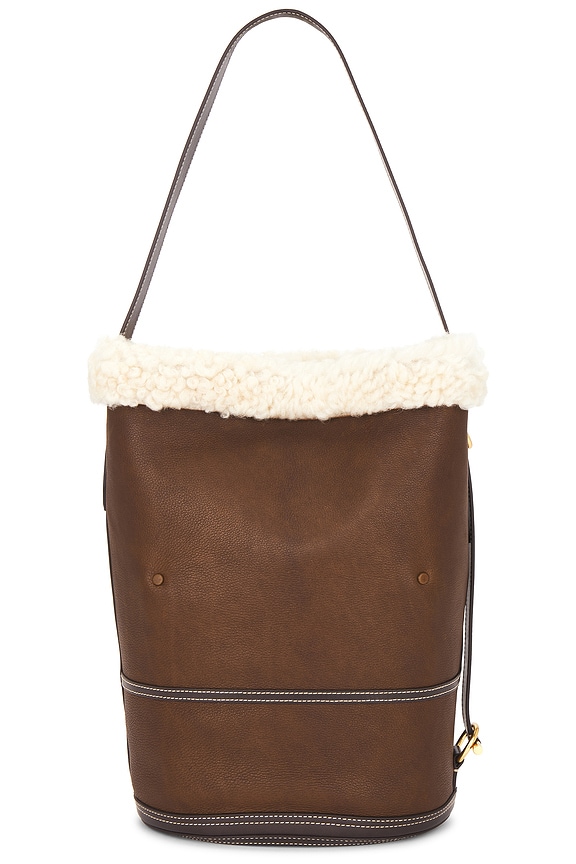 view 2 of 4 Shearling & Tumbled Leather Sling Bucket Bag Medium in Luggage & Cream
