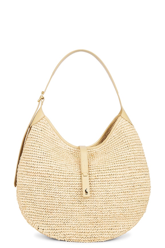 view 1 of 4 Raffia Leather Medium Shoulder Bag in Natural & Cashmere