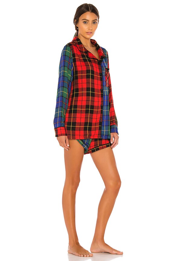 view 2 of 3 Ultra Soft Woven Patchwork PJ & Bandana Scrunchie Set in Red & Green Plaid